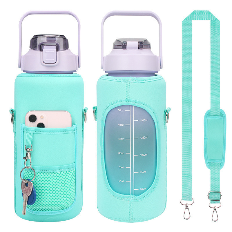 64oz / 2L water bottle with storage sleeve insulated with carry strap and cellphone holderHot sale product half gallon