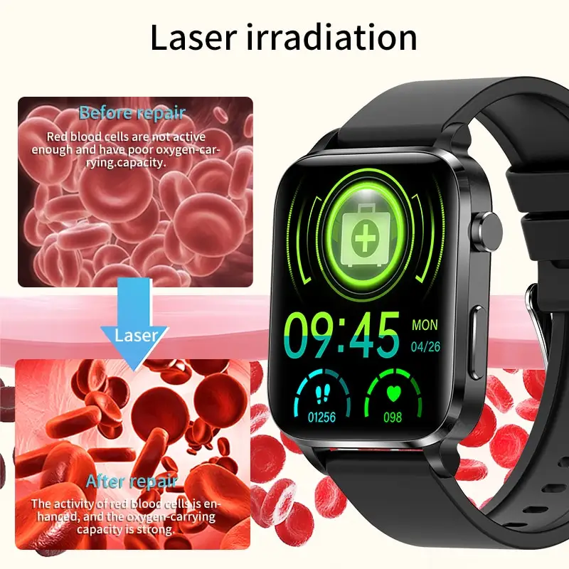 ECG Health Smartwatch F100 IP68 Waterproof Laser Therapy Blood Glucose Monitor reloj inteligente Smart Watch