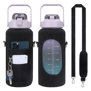 64oz / 2L water bottle with storage sleeve insulated with carry strap and cellphone holderHot sale product half gallon