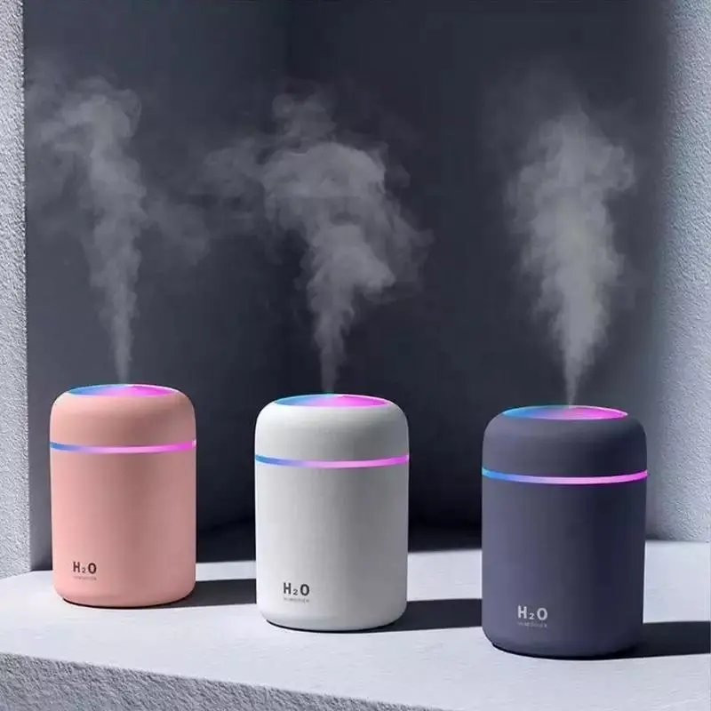 300ml Wholesale Mini Ultrasonic H2o Spray Double Wet Mist Humidifier Usb Portable Car Air Humidifier With Colorful Led Lamp