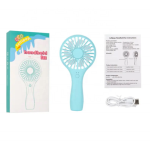 2023 Cute Ventilador Mini Lollipop Abs Low Noise Mute Usb Rechargeable Handheld Hand Eyelash Air Cooling Cordless Portable Fan -