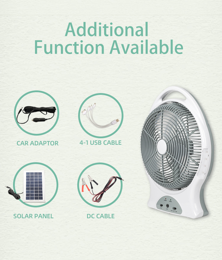 12v portable solar charing rechargeable table fan desk battery camping tent fan with led light lithium battery radio