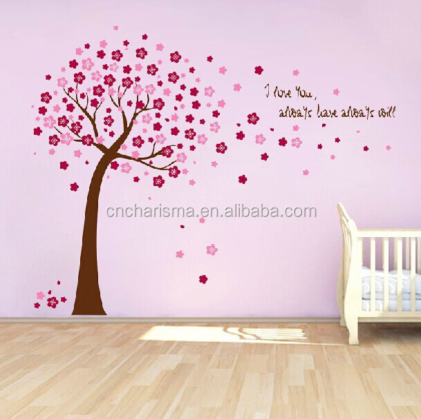 Removable beautiful peach cherry blossom home decor pvc wall sticker for home decoration