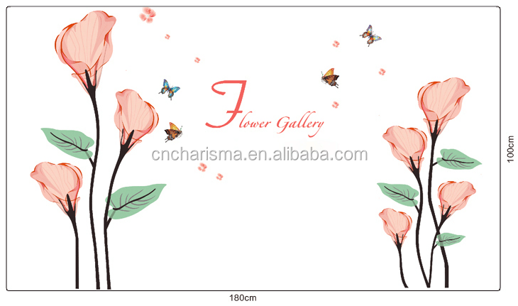 Removeable flower and butterfly vinyl wall sticker in stock for room decoration