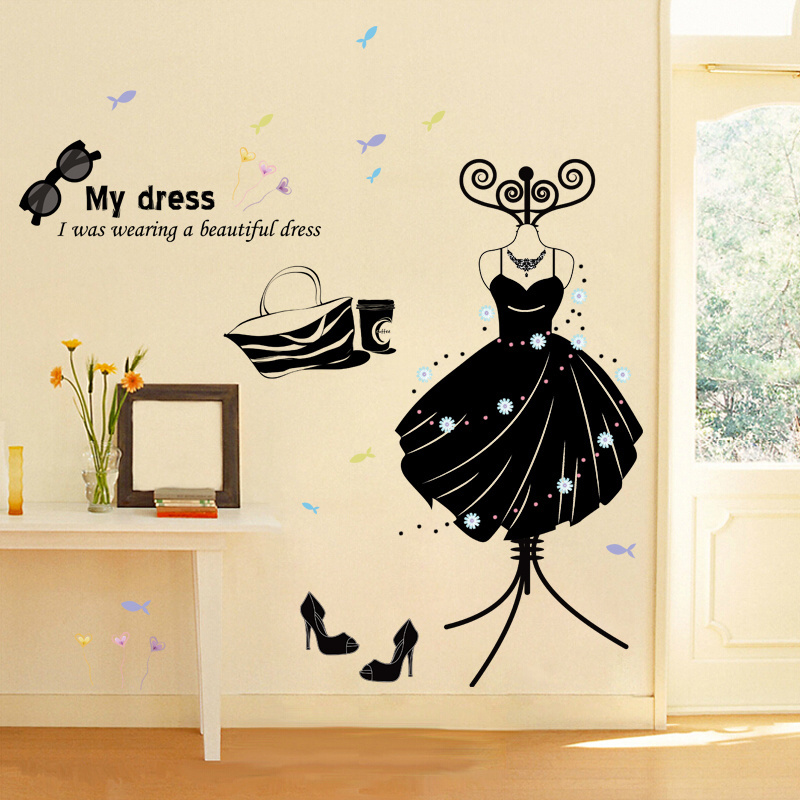 Bedroom Dress Cartoon Print Sticker Removable Home Decor Wall Decals Vinyl Sticker