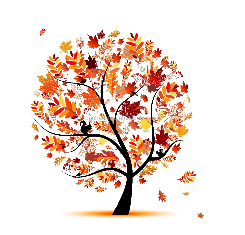 Red leaves autumn tree design wall decal stickers