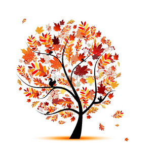 Red leaves autumn tree design wall decal stickers