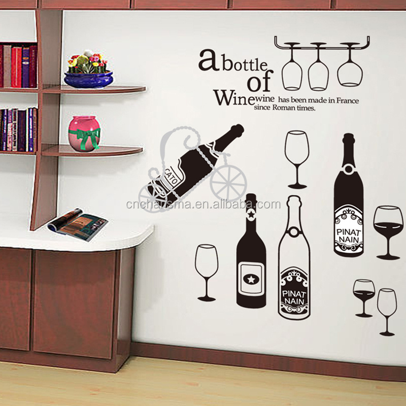 Children Home Decorative Wine Glass And Bottle Wall Stickers For Kitchen/room Decoration