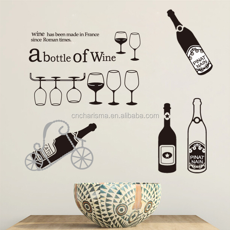 Children Home Decorative Wine Glass And Bottle Wall Stickers For Kitchen/room Decoration