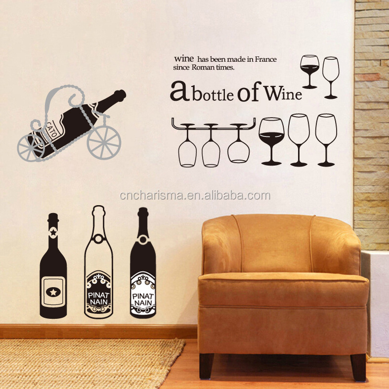 Children Home Decorative Wine Glass And Bottle Wall Stickers For Kitchen/room Decoration