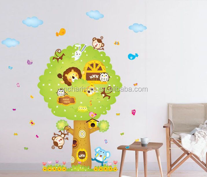 Cartoon Animal Tree Wall Sticker For Room Decoration Family Tree Wall Decals