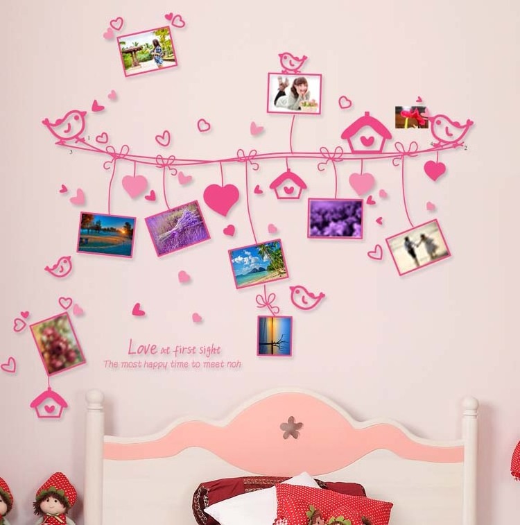 In Stock Wall Decal Photo Frame Heart Shape Flower Sticker For Room Decoration