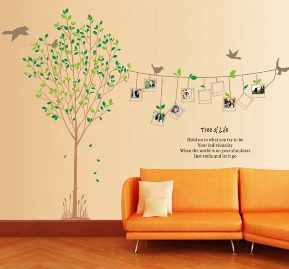 Removable Tree And Birds Photo Frame Designs Wall Decals Pvc Kids Wall Sticker For Home Decorative