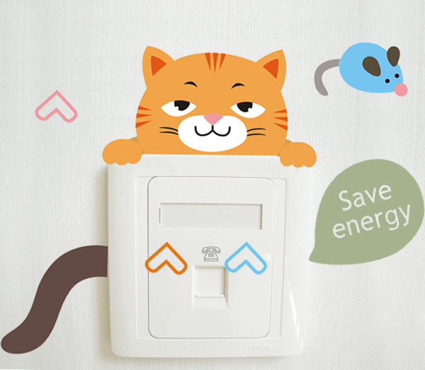 In Stock Save Energy Room Decor Cat And Rat Light Wall Stickers Switch Decals