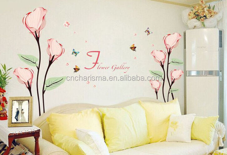 Removeable flower and butterfly vinyl wall sticker in stock for room decoration