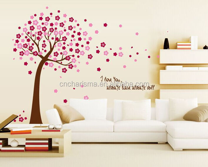 Removable beautiful peach cherry blossom home decor pvc wall sticker for home decoration