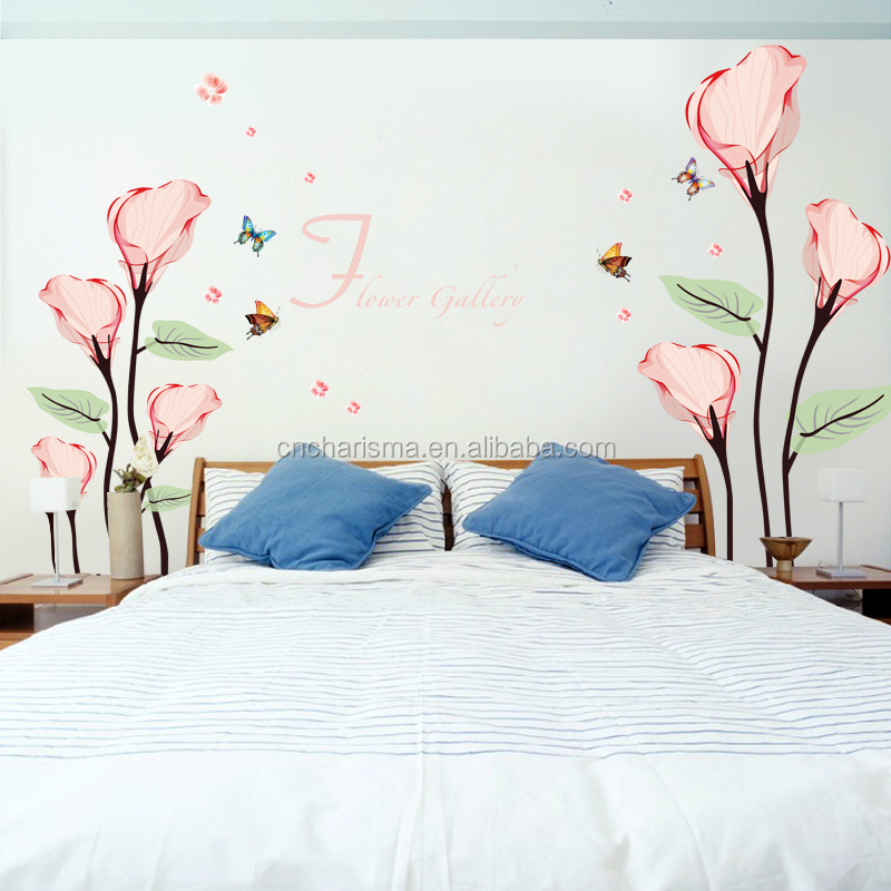 Removeable flower and butterfly vinyl wall sticker in stock for room decoration