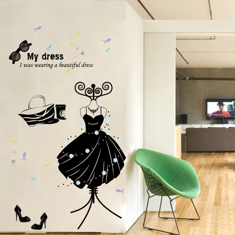 Bedroom Dress Cartoon Print Sticker Removable Home Decor Wall Decals Vinyl Sticker