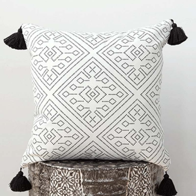 Cheersee 3d printed pillow with fringes african morroca white floral plain cotton woven cushion for home decor