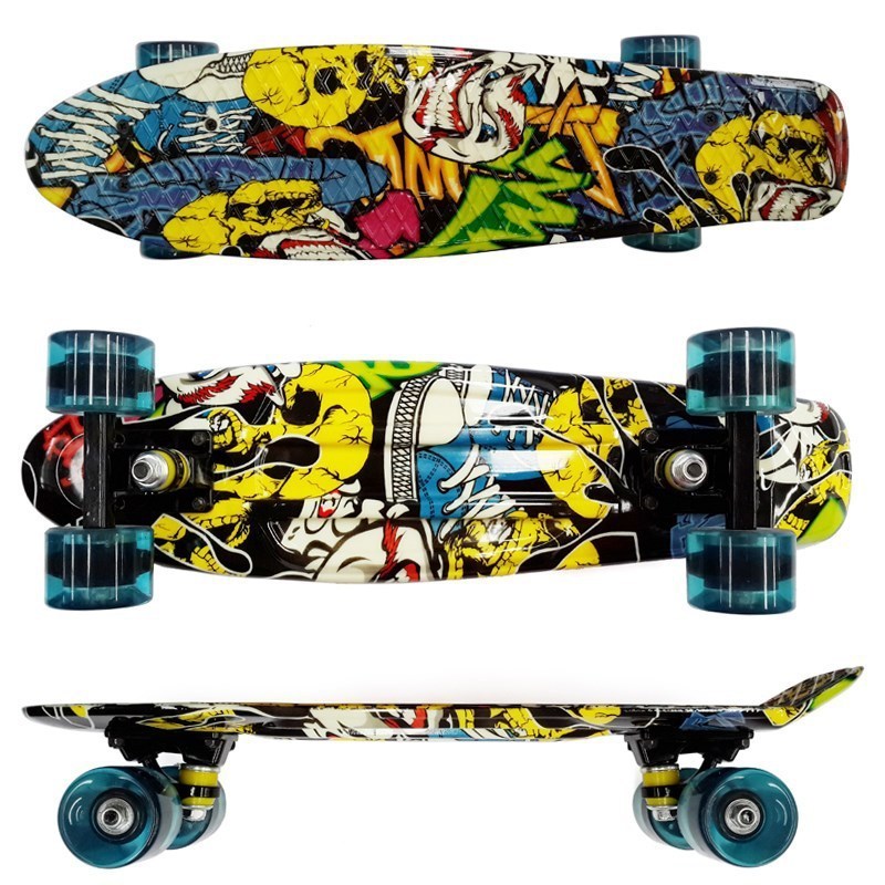 27*7.5inch Optional colors Graffiti Retro Skateboard Cruiser Longboard plastic skateboard