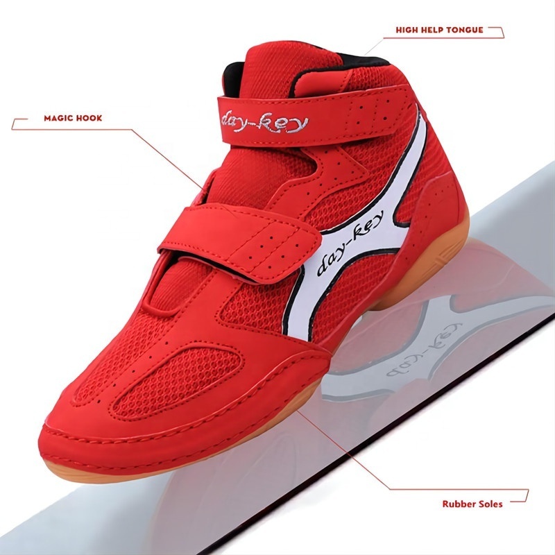 Factory Wholesale High Quality Breathable Mesh Professional Kids Boxing Wrestling Shoes