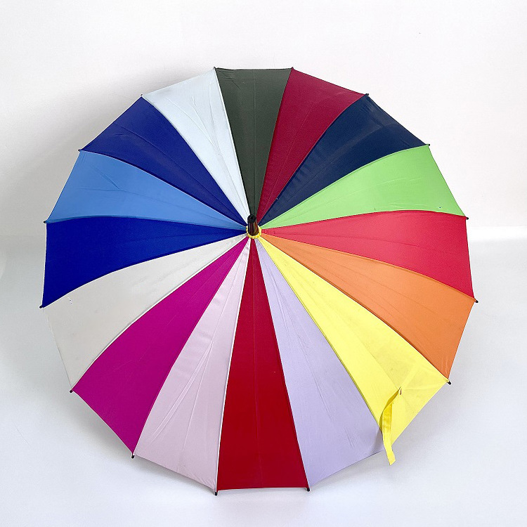 Customized Logo 24K Automatic Open Iridescence Umbrella Golf Windproof Parasol Long Straight Handle Rainbow Umbrella