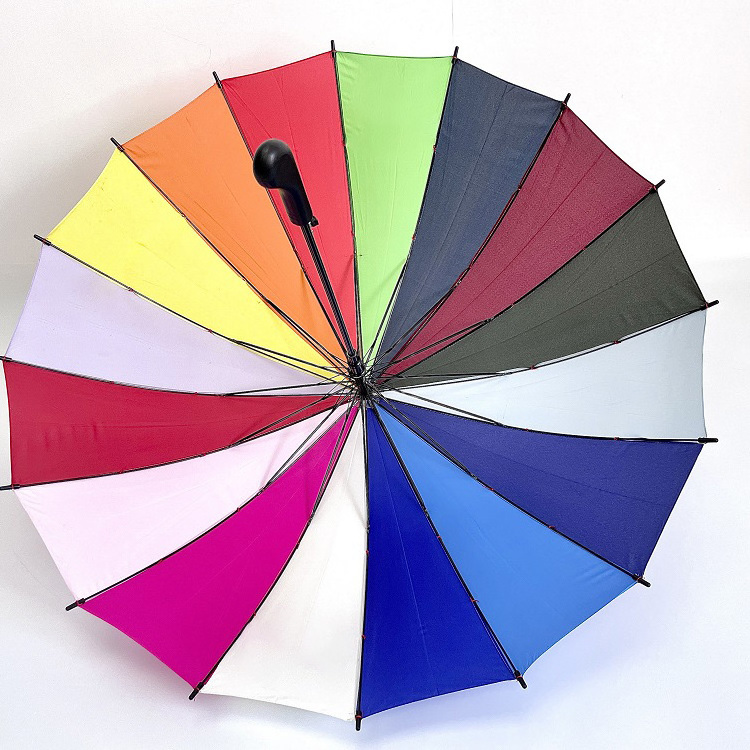 Customized Logo 24K Automatic Open Iridescence Umbrella Golf Windproof Parasol Long Straight Handle Rainbow Umbrella