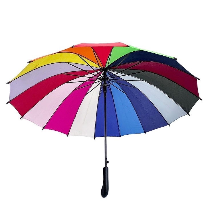 Customized Logo 24K Automatic Open Iridescence Umbrella Golf Windproof Parasol Long Straight Handle Rainbow Umbrella