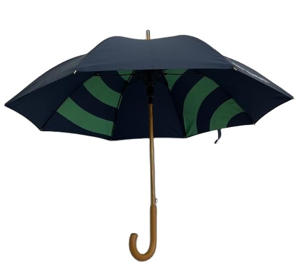 Customer Logo Printing Promotion Stick Umbrella Automatic Open Curved Wooden Hook Handle Umbrellas With Logo Wooden Handle