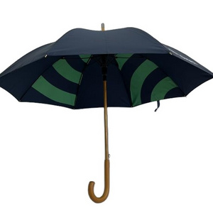 Customer Logo Printing Promotion Stick Umbrella Automatic Open Curved Wooden Hook Handle Umbrellas With Logo Wooden Handle