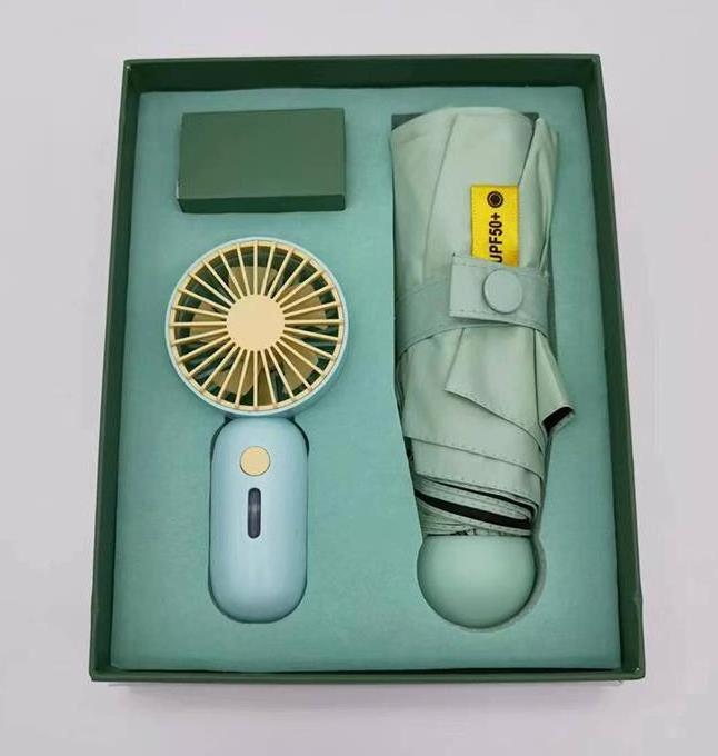 New Design USB Rechargeable Mini Portable Fan With Rain UV Umbrella Advertise Business Gift Umbrella With Gift BOX