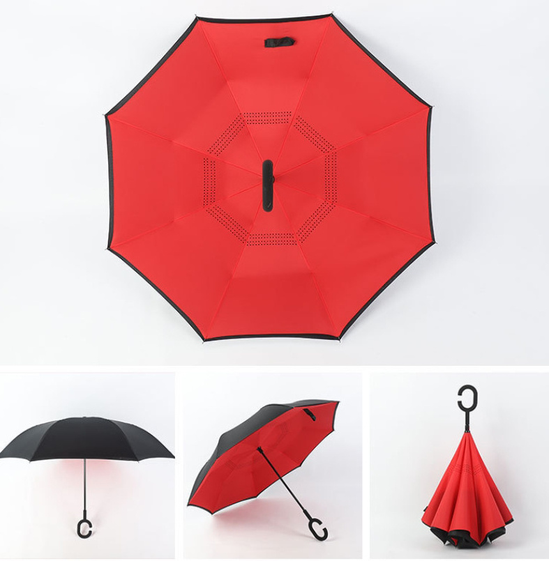 Customized Logo Creative Double Layer C Shaped Hand Free Reverse Umbrellas