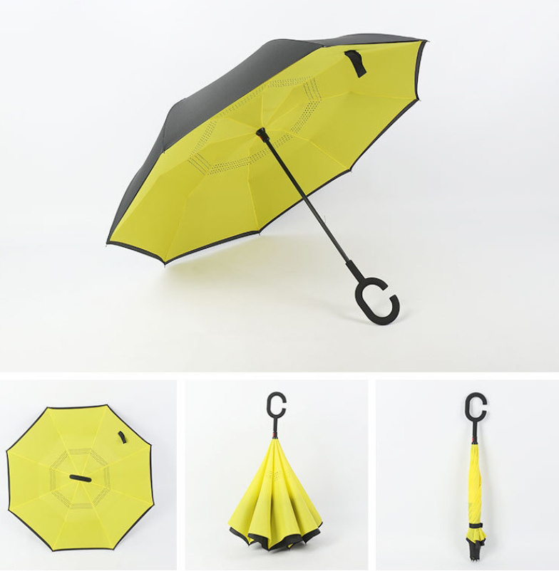 Customized Logo Creative Double Layer C Shaped Hand Free Reverse Umbrellas