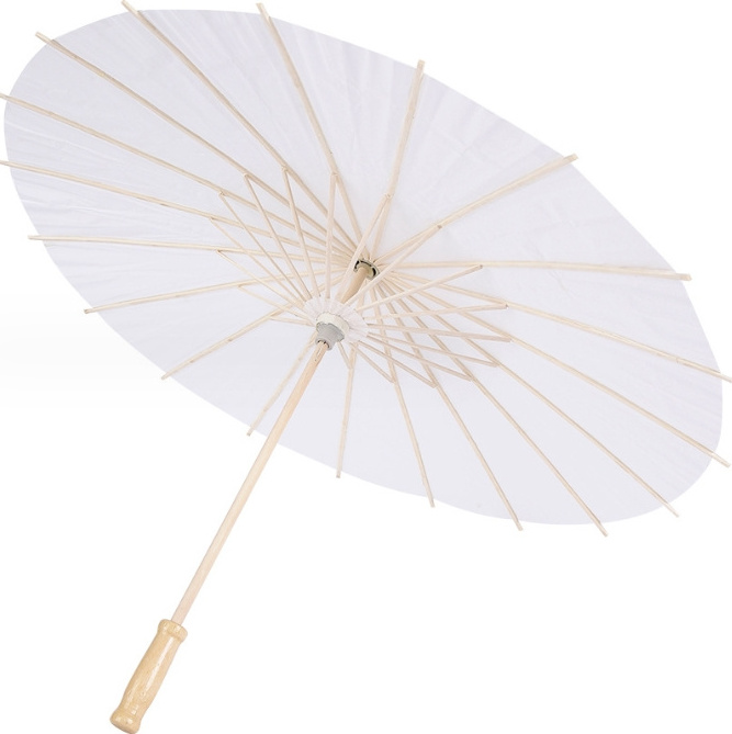 Wholesale Chinese Paper Umbrella For Wedding White Parasols Custom Handmade Plain Craft Umbrella With Wooden Handle