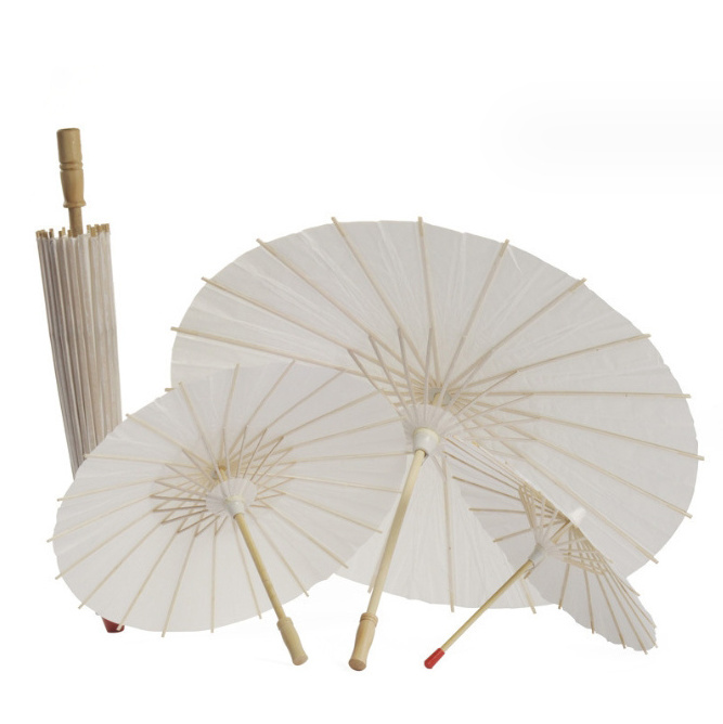 Wholesale Chinese Paper Umbrella For Wedding White Parasols Custom Handmade Plain Craft Umbrella With Wooden Handle