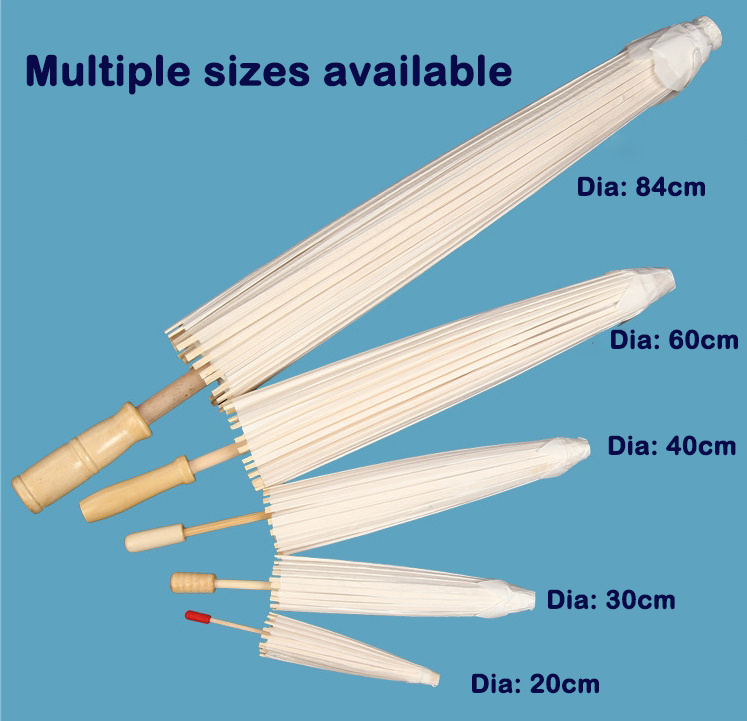 Wholesale Chinese Paper Umbrella For Wedding White Parasols Custom Handmade Plain Craft Umbrella With Wooden Handle