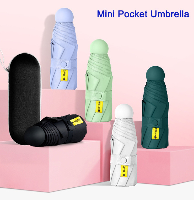 Factory Price Custom 5 Fold Compact Umbrella Capsule Super Sky Mini Umbrella UPF 50 UPF Lightweight Umbrella