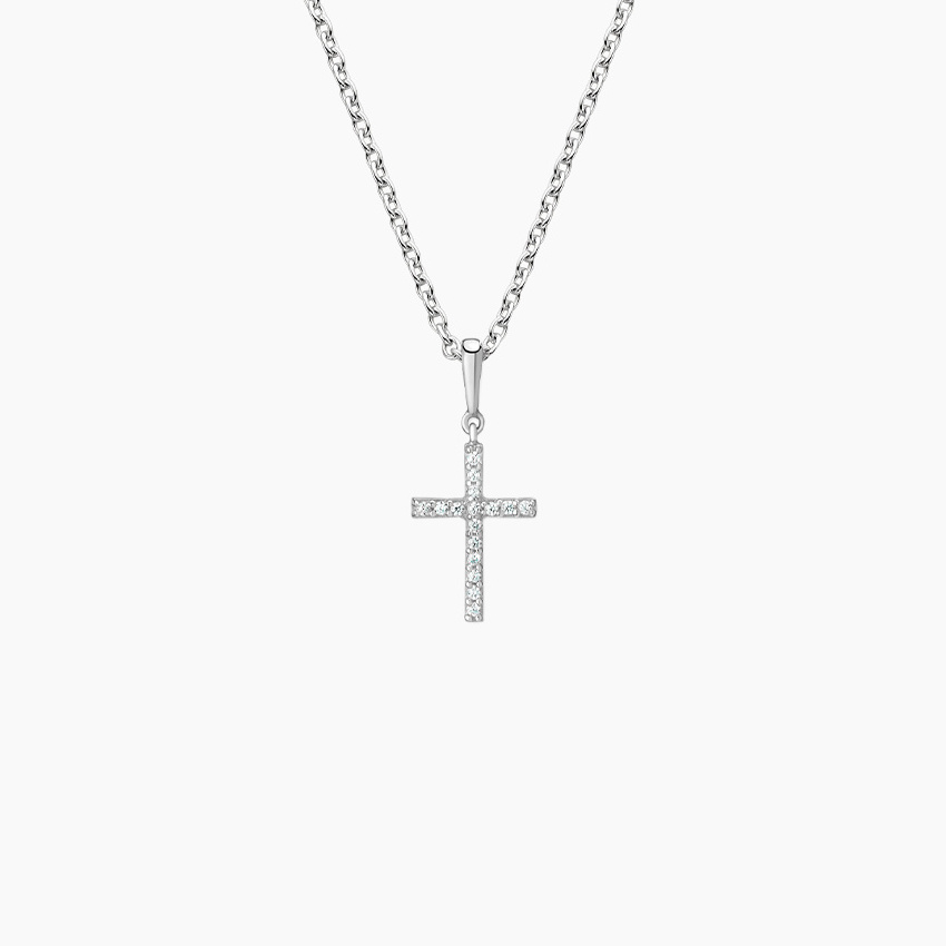 Real Pave Lab Grown Diamond White Gold Chain Necklace Cross Design Synthetic Lab Diamond Necklace Jewelry