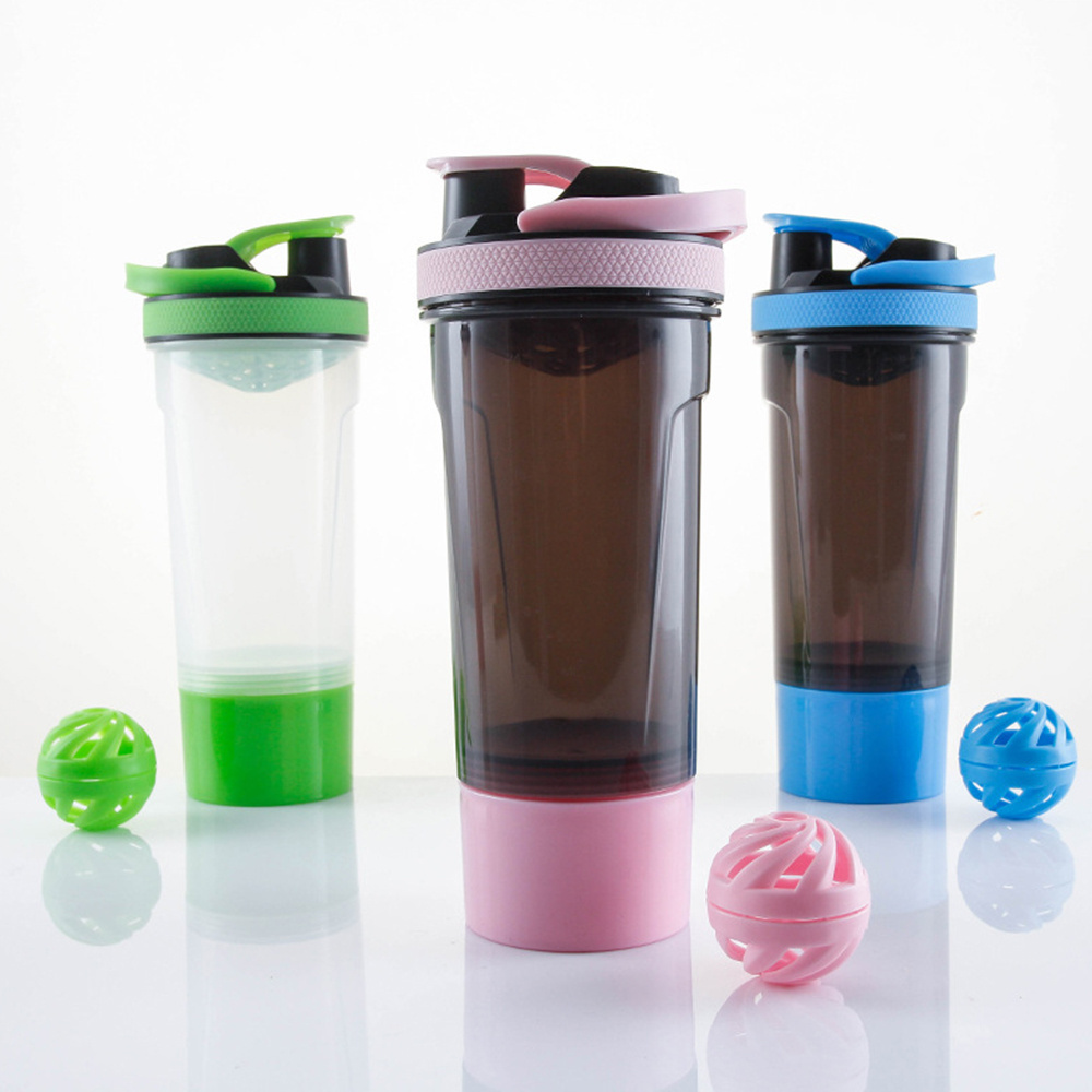 Eco Friendly Bpa Free Gym Protein Powder Shaker With Lifting Handle Plastic Mixing Ball Filter Sports Creative Shaker Bottle