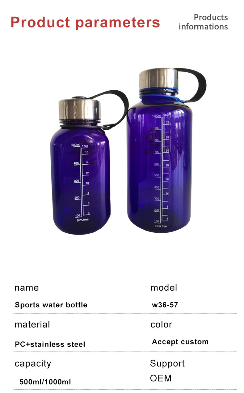 1000ml bpa free large capacity outdoor sports gym plastic water bottle