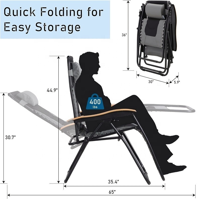 Easy Operate Luxury Style Patio Recliner Oversized Portable Sun Lounger Outdoor Zero Gravity Folding Chairs