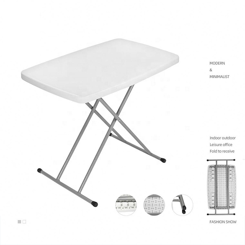 Indoor and Outdoor Furniture Folding Table White Height Adjustable 30 Inch TV Tray HDPE Plastic Laptop Table