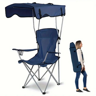 Factory Supply Outdoor Folding Chair, Portable Folding Beach Chair With Shade, Camping Stall Chair With Sun Umbrella