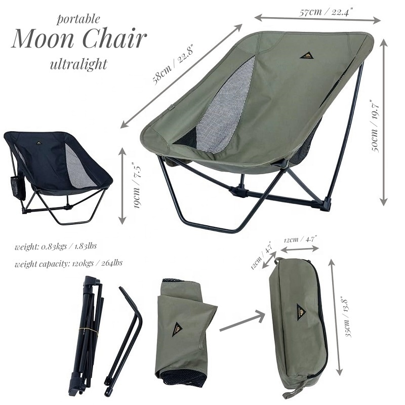 Lightweight Patio Lounge Outdoor Fishing Chair Portable Moon Chair Ultralight Camp Chairs with Side Pocket