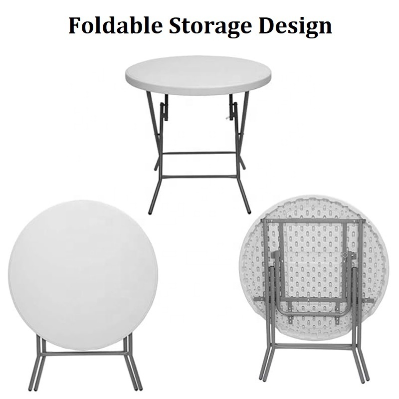 Wholesale Outdoor Portable Dining Tables White Plastic Bar Height Folding Table 80cm Round Shape Cocktail Table