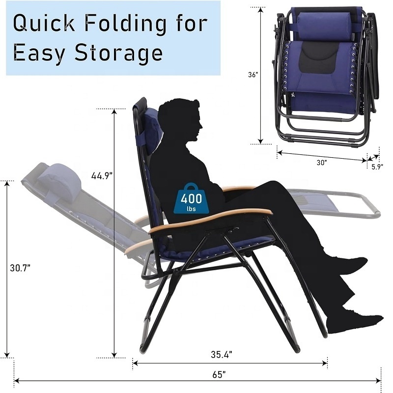 2024 New Arrival Foldable Patio Recliner Garden Lounge Chair Oversized Full Padded Zero Gravity Folding Chairs