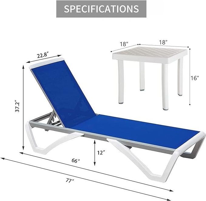 Wholesale Pool Lounge Chair Aluminum Adjustable Outdoor Chaise Lounge Plastic Poolside Lounge Chair for Deck Lawn Backyard