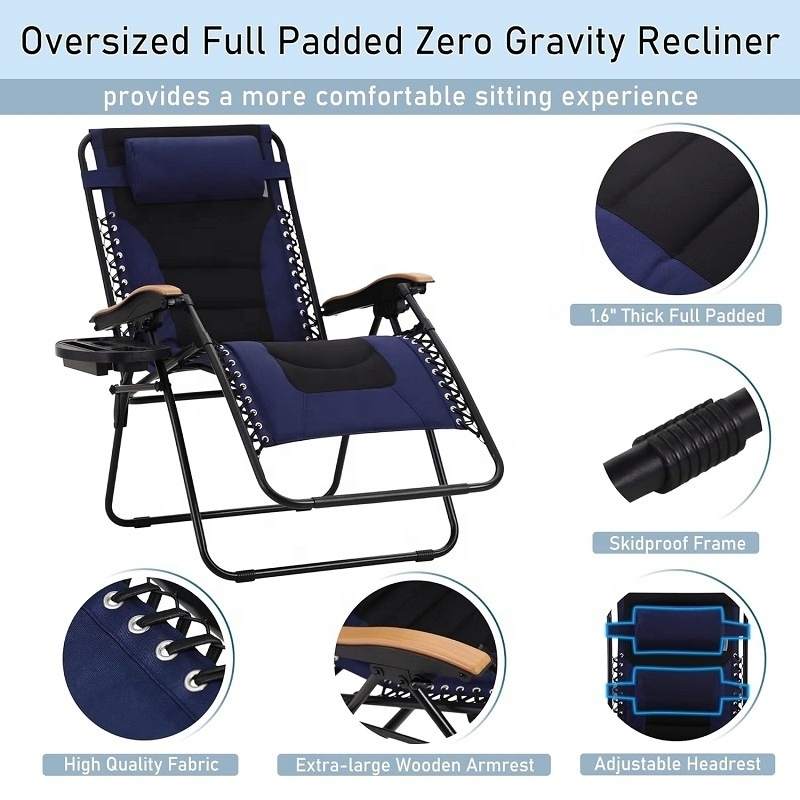 2024 New Arrival Foldable Patio Recliner Garden Lounge Chair Oversized Full Padded Zero Gravity Folding Chairs