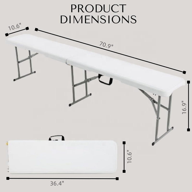 Folding Bench 6FT Plastic Foldable Bench with Carry Handles Outdoor Portable Stackable Bench for Party Camping