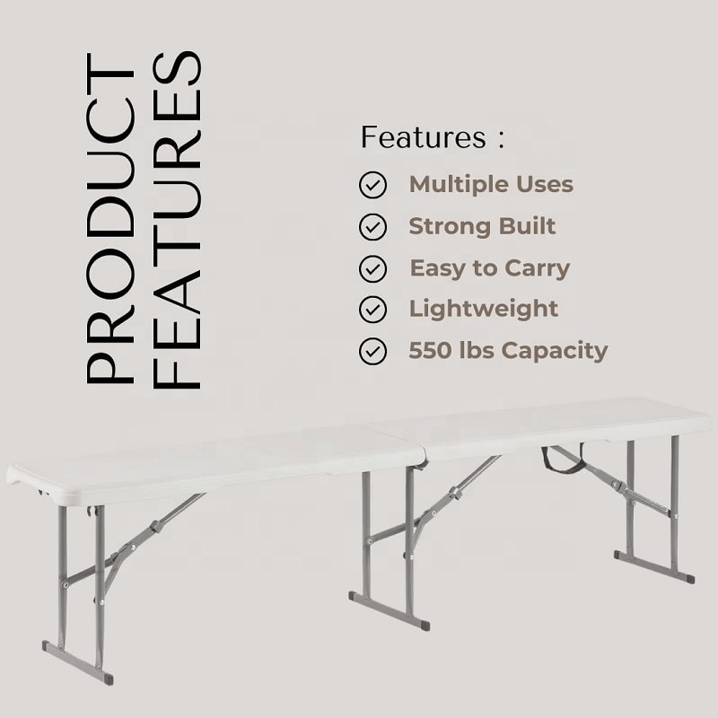 Folding Bench 6FT Plastic Foldable Bench with Carry Handles Outdoor Portable Stackable Bench for Party Camping